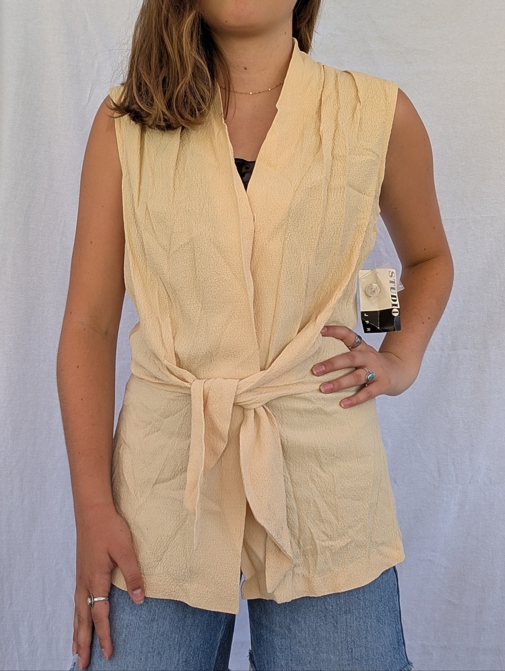 Sleeveless Tie-Waist Tunic Top in Yellow